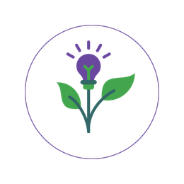 Lightbulb with leaves icon, representing innovation support.