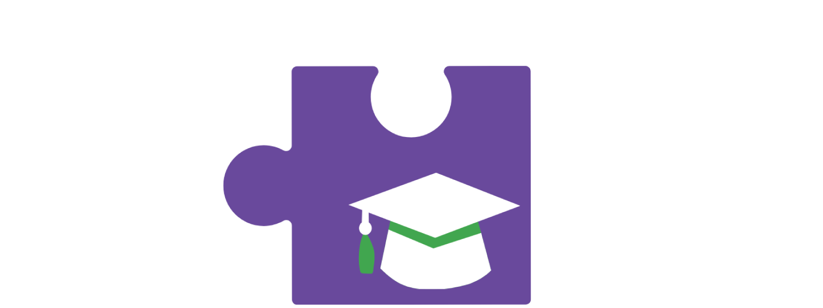 Puzzle piece with a graduation cap, representing higher education.