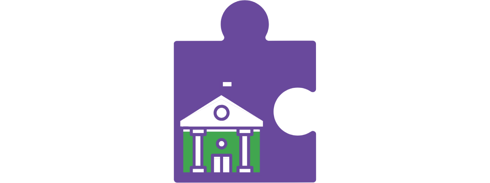 Puzzle piece with a government building, representing policymakers.