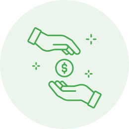 Two hands exchanging money, representing funding.