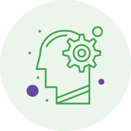 Head with a cog, representing skills development or secondments.